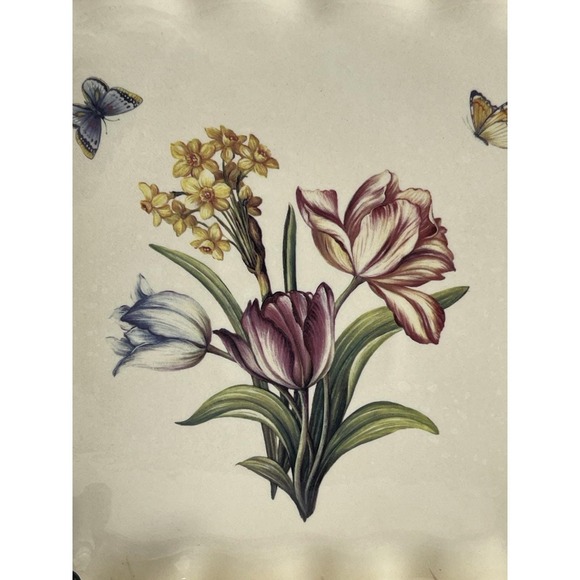 Flowers and Butterflies Square Tray Dish Tablescape 8.25" Farmhouse Cottagecore - Picture 6 of 8